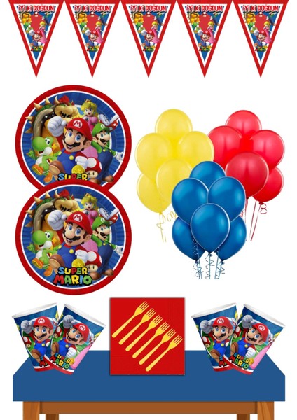Super Mario Doğum Günü Konsepti 32 Kişilik Super Mario Doğum Günü Seti Ekonomik