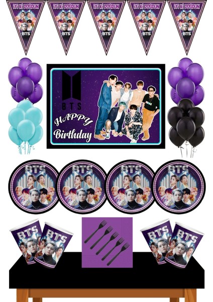 Bts Kpop Doğum Günü Konsepti 16 Kişilik 50X70 cm Afişli Bts Doğum Günü Seti Ekonomik