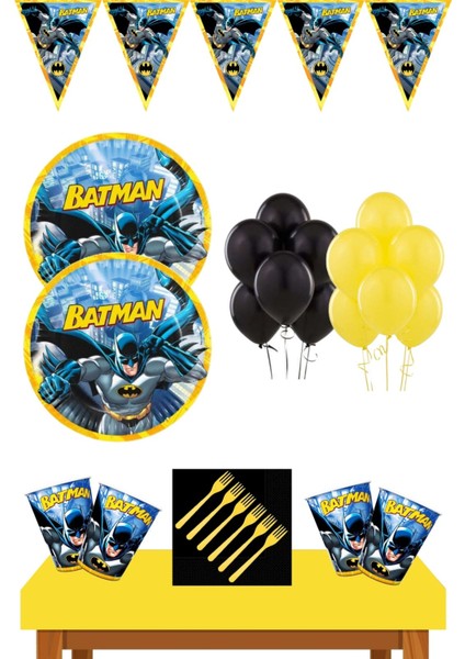 Batman Doğum Günü Konsepti 24 Kişilik Sarı Ekonomik Set+Batman Parti Malzemeleri 24 Kişilik Ekonomik Set