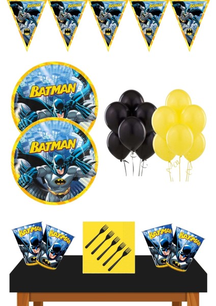 Batman Doğum Günü Konsepti 16 Kişilik Siyah Ekonomik Set+Batman Parti Malzemeleri 16 Kişilik Ekonomik Set