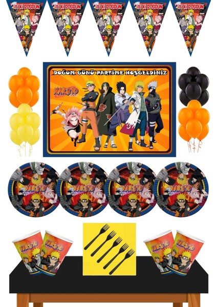 Naruto Doğum Günü Konsepti Afişli 16 Kişilik Naruto Doğum Günü Seti