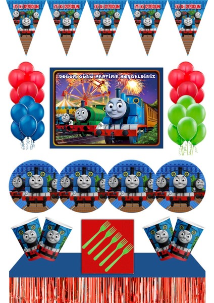 Thomas ve Arkadaşları Doğum Günü Konsepti Afişli Masa Etekli 40 Kişilik Thomas ve Arkadaşları doğum Günü Seti