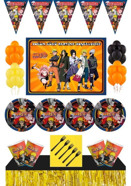 Naruto Doğum Günü Konsepti Afişli 8 Kişilik Masa Etekli Naruto Doğum Günü Seti