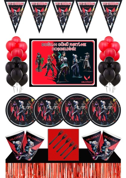 Valorant Doğum Günü Konsepti 8 kişilik Afişli Masa Etekli Valorant Doğum Günü Seti
