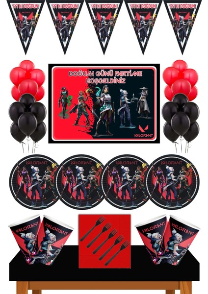 Valorant Doğum Günü Konsepti 8 kişilik Afişli Valorant Doğum Günü Seti