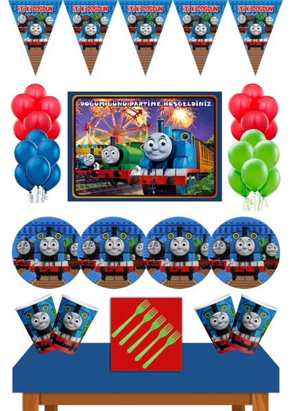 Thomas ve Arkadaşları Büyük Boy 50X70 cm Afişli Doğum Günü Konsepti Afişli 8 Kişilik Thomas ve Arkadaşları Doğum Günü Seti