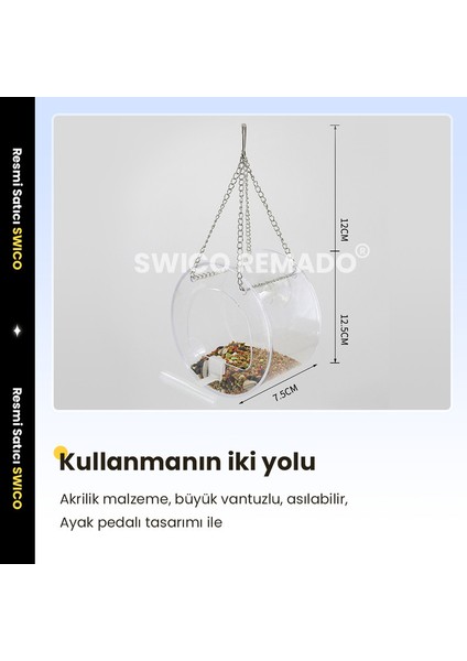 Güçlü Vantuzlu ve Zincirli Akrilik Kuş Besleyici (Yurt Dışından)