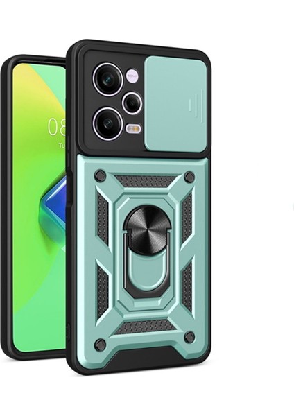 Xiaomi Poco X5 Pro 5g Uyumlu Kılıf Kamera Lens Korumalı Sürgülü Yüzüklü Armor Military Zırh Tank Kapak Tam Kaplar