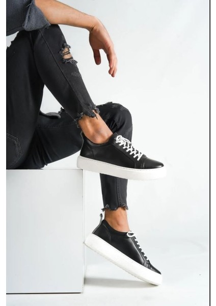 M3-Sb Siyah/Beyaz Hakiki Deri Erkek Spor Ayakkabı & Sneaker