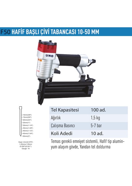 Çivi Tabancası Hafif Başlı 10-50 mm UNODF50 fiyatları