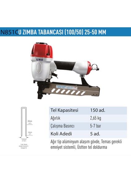 U Zımba Tabancası 100-50 Ağır Tip UNODN851C