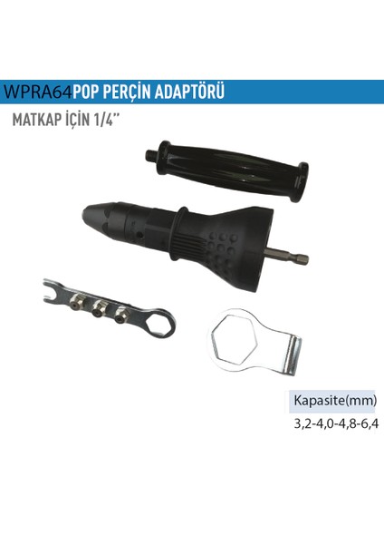 Wp "matkap Için 1/4"" Pop Perçin Adaptörü 3,2mm-6,4mm" WPRA64