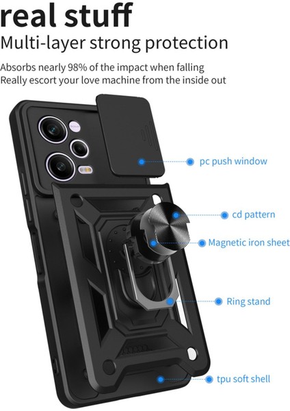 Xiaomi Poco X5 Pro 5g Uyumlu Kılıf Kamera Lens Korumalı Sürgülü Yüzüklü Armor Military Zırh Tank Kapak Tam Kaplar