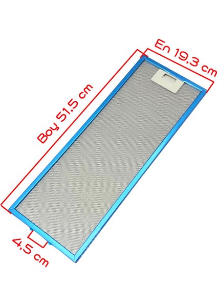 En 19,3 cm Boy 51,5 cm Aspiratör Davlumbaz Metal Yağ Filtresi
