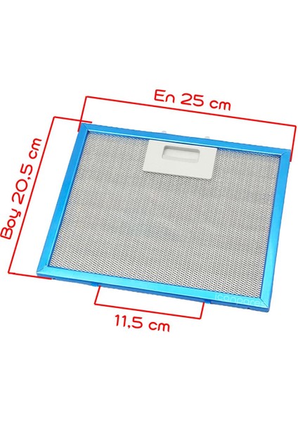 En 25 cm Boy 20,5 cm Aspiratör Davlumbaz Metal Yağ Filtresi fiyatları
