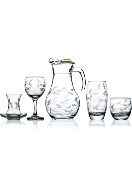 Pudgy 61 Parça 12 Kişilik Kesme Bardak Çeyiz Seti Sürgün Desenli