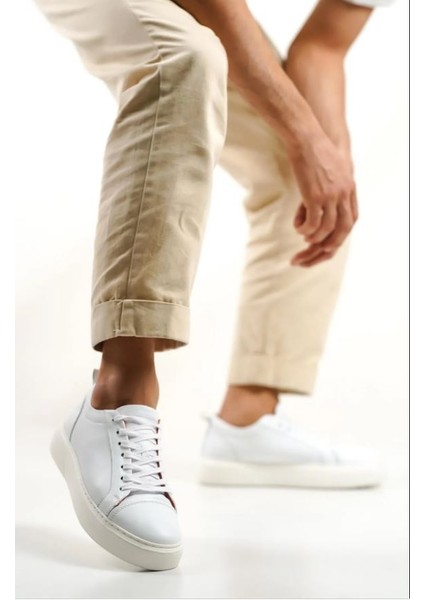 M3-B Beyaz Hakiki Deri Erkek Spor Ayakkabı & Sneaker
