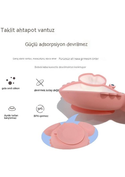 Hepsi Bir Arada Tam Silikon Yemek Tabağı Karikatür Yengeç Ayrı Kase Düşmez Kaymaz Gıda Takviyesi Bebek Tabak Seti (Yurt Dışından)