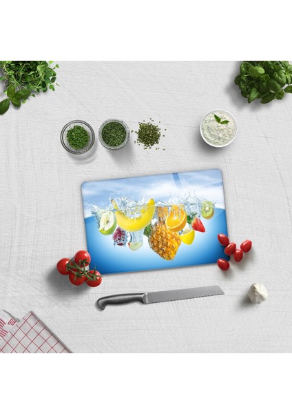 Tropik Meyveler | Cam Kesme Tahtası - Cam Kesme Tablası | 20cm x 30cm
