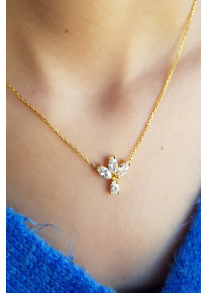 Kadın 925 Ayar Gümüş Mekik Taşlı Kolye fiyatları