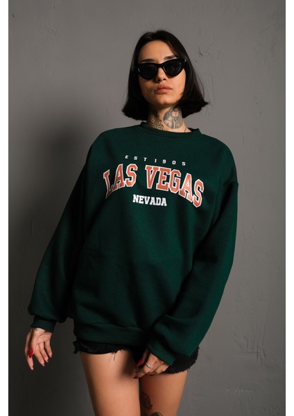 Kadın Oversize Las Vegas Baskılı Sweatshirt modelleri