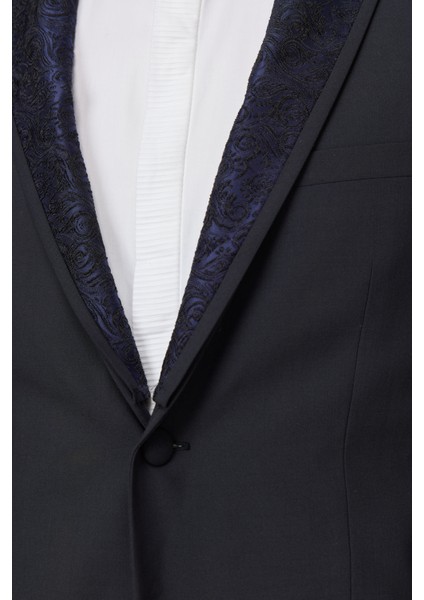 ALTINYILDIZ CLASSICS Erkek Lacivert Slim Fit Dar Kesim Çıkma Şal Yaka Yünlü Smokin Takım fırsatları