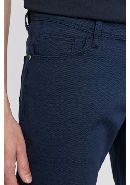Erkek Lacivert Slim Fit Dar Kesim 5 Cep Armürlü Esnek Pantolon