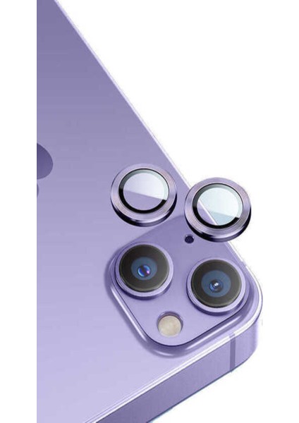 Apple iPhone 14 Plus Alüminyum Alaşım Temperli Cam Kamera Lens Koruyucu - Mor