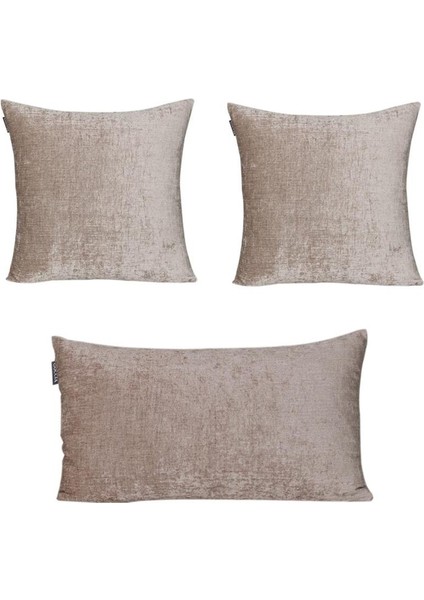 3'lü Kadife Şönil Kırlent Kılıfı Taş Rengi