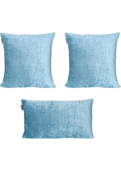 3'lü Kadife Şönil Kırlent Kılıfı Mavi
