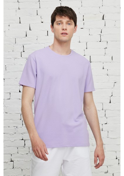 AC&Co / Altınyıldız Classics Erkek Lila Slim Fit Dar Kesim Modal Bisiklet Yaka Yumuşak Tuşeli Esnek Basic Tişört