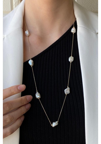 14 Ayar Altın Kadın Beyaz Barok İnci Zincir Kolye fiyatları