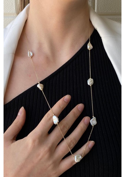 14 Ayar Altın Kadın Beyaz Barok İnci Zincir Kolye fırsatları