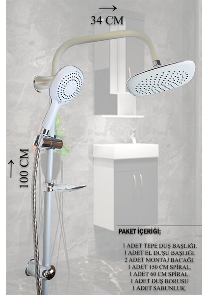 Banyo Lavabo Mutfak Bataryası Robot Duş Beyaz Renk Duş Eviye Musluğu El Tepe Duşu Banyo Evye Armatür