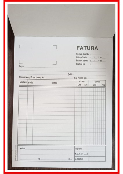 Fatura Defteri Boyutunda 2/50 Otokopili 1 Asıl 2 Suret 3 Nüsha 14 x 20 cm