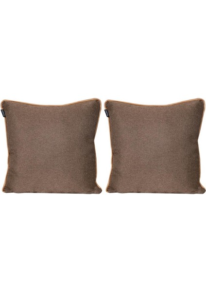 2'lı İsle Keten Görünümlü Fitilli Kırlent Kılıfı Kahverengi