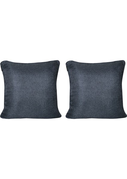 2'lı Hasır Dokulu Fitilli Çift Taraflılı Kırlent Kılıfı Mavi Siyah