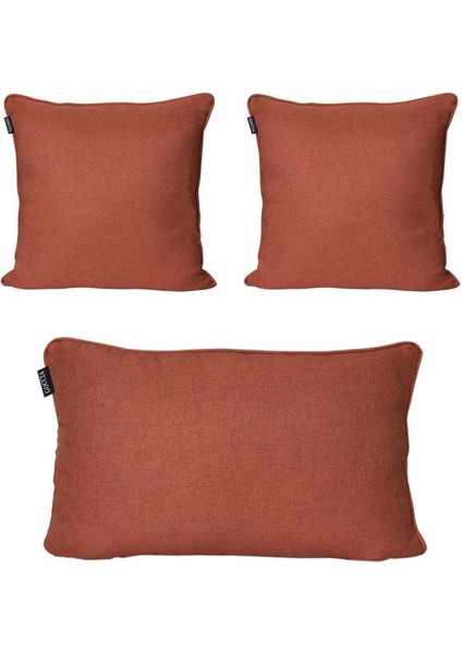 3'lü Pamuk Dokulu Dokuma Kırlent Kılıfı Kiremit