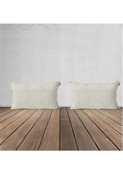 2'li Kadife Dokulu Dikdörtgen Kırlent Kılıfı Acık Krem