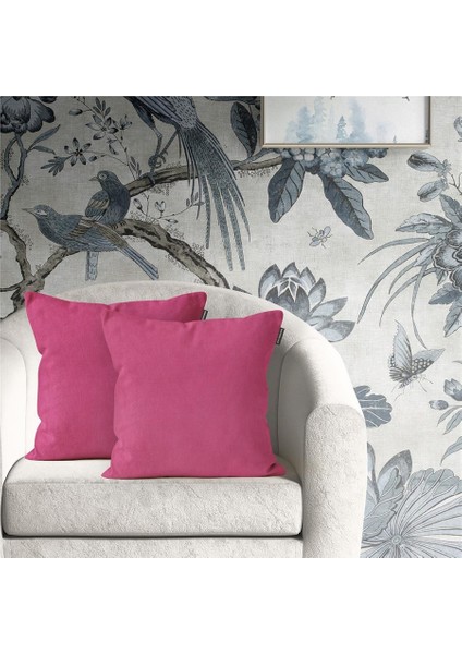 2'li Kadife Dokulu Kırlent Kılıfı Fuşya