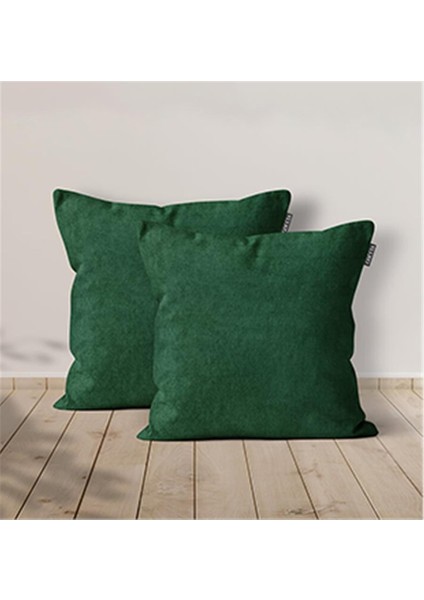 2'li Kadife Dokulu Kırlent Kılıfı Yeşil
