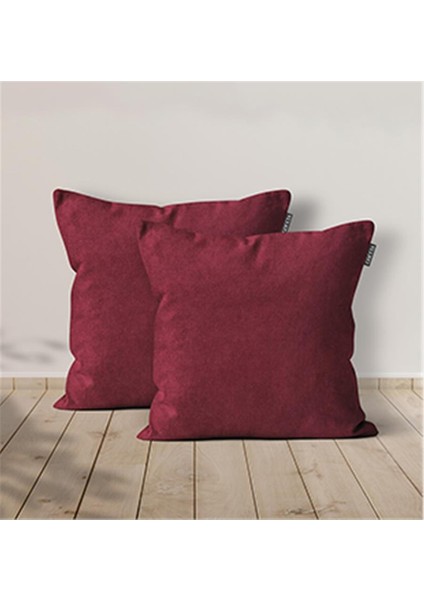 2'li Kadife Dokulu Kırlent Kılıfı Bordo