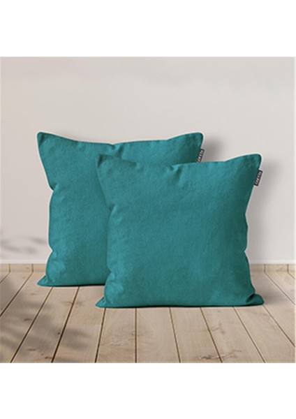 2'li Kadife Dokulu Kırlent Kılıfı Turkuaz