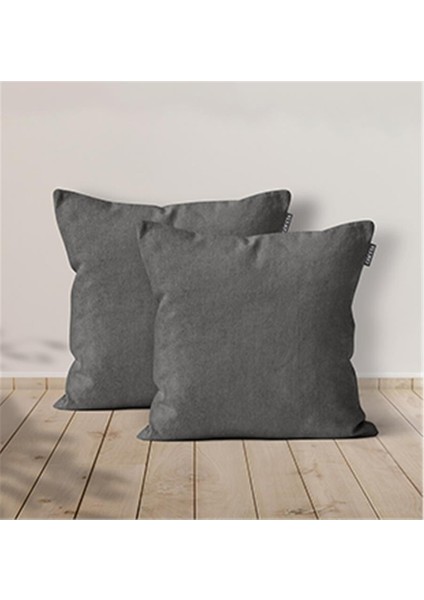 2'li Kadife Dokulu Kırlent Kılıfı Gri