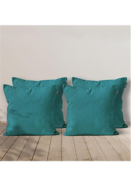 4'lü Kadife Dokulu Kırlent Kılıfı Turkuaz