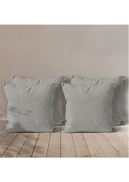 4'lü Kadife Dokulu Kırlent Kılıfı Acık Gri