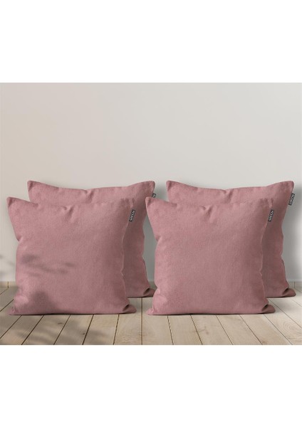4'lü Kadife Dokulu Kırlent Kılıfı Pembe