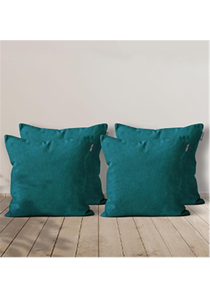 4'lü Kadife Dokulu Kırlent Kılıfı Petrol