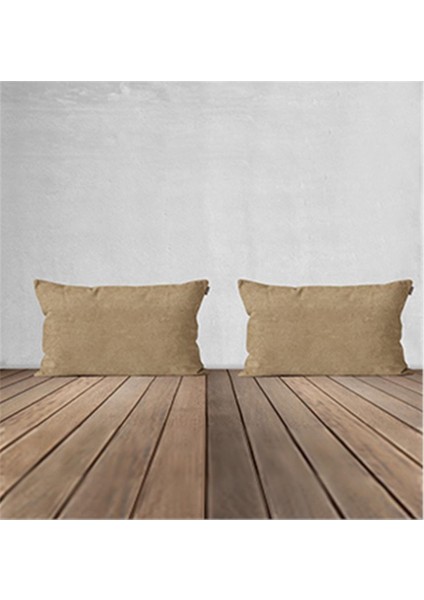 2'li Kadife Dokulu Dikdörtgen Kırlent Kılıfı Bej