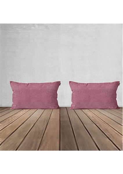 2'li Kadife Dokulu Dikdörtgen Kırlent Kılıfı Gül Kurusu